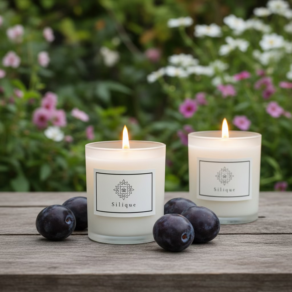 Classics collection -White-Black plum & Rhubarb Scented Candle Silique