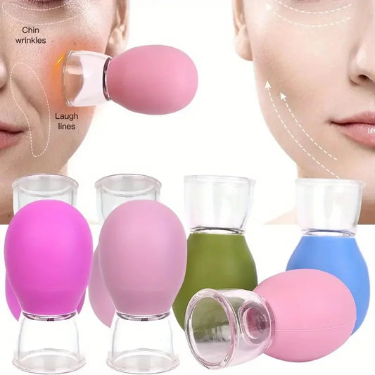 Facial Lifting Massage Cup: Vacuum Suction for Firming Chin & Smile Lines, Portable, No Electricity Needed, Beige