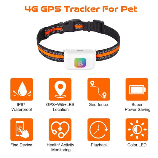 GPS Pet Locator Smart Collar with Colorful LED Flash IP67 Waterproof Pet Pedometer Calorie Health Data Monitoring Mini Tracker