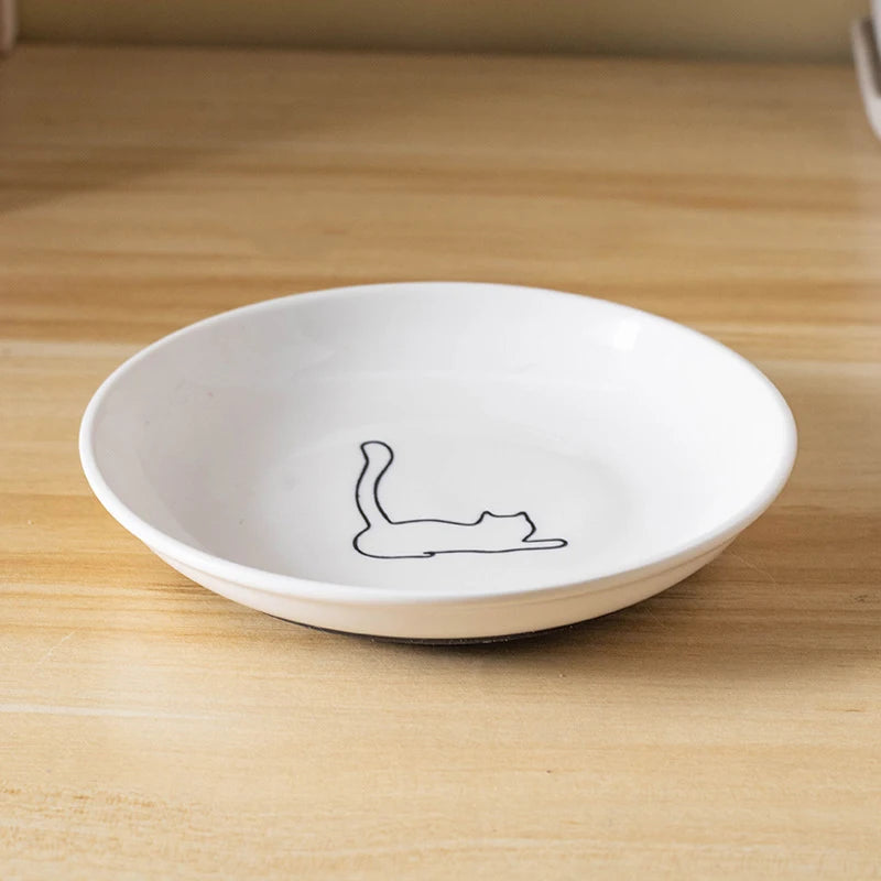 Ceramic Cat Food and Snack Bowl; Anti-Slip Silicone Pad; Cute Kitten Pet Supplies; Practical Pet Bowl