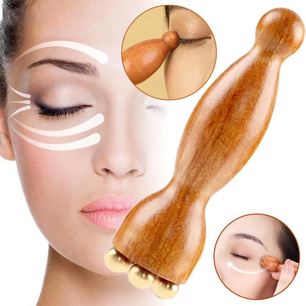 Facial Massager, Lotus Seedpod Beauty Brass Bead & Rosewood Facial Gua Sha Tool Eye Relaxation Meridians Point Acupoint Massage
