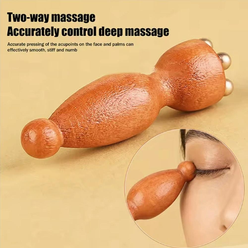 Facial Massager, Lotus Seedpod Beauty Brass Bead & Rosewood Facial Gua Sha Tool Eye Relaxation Meridians Point Acupoint Massage