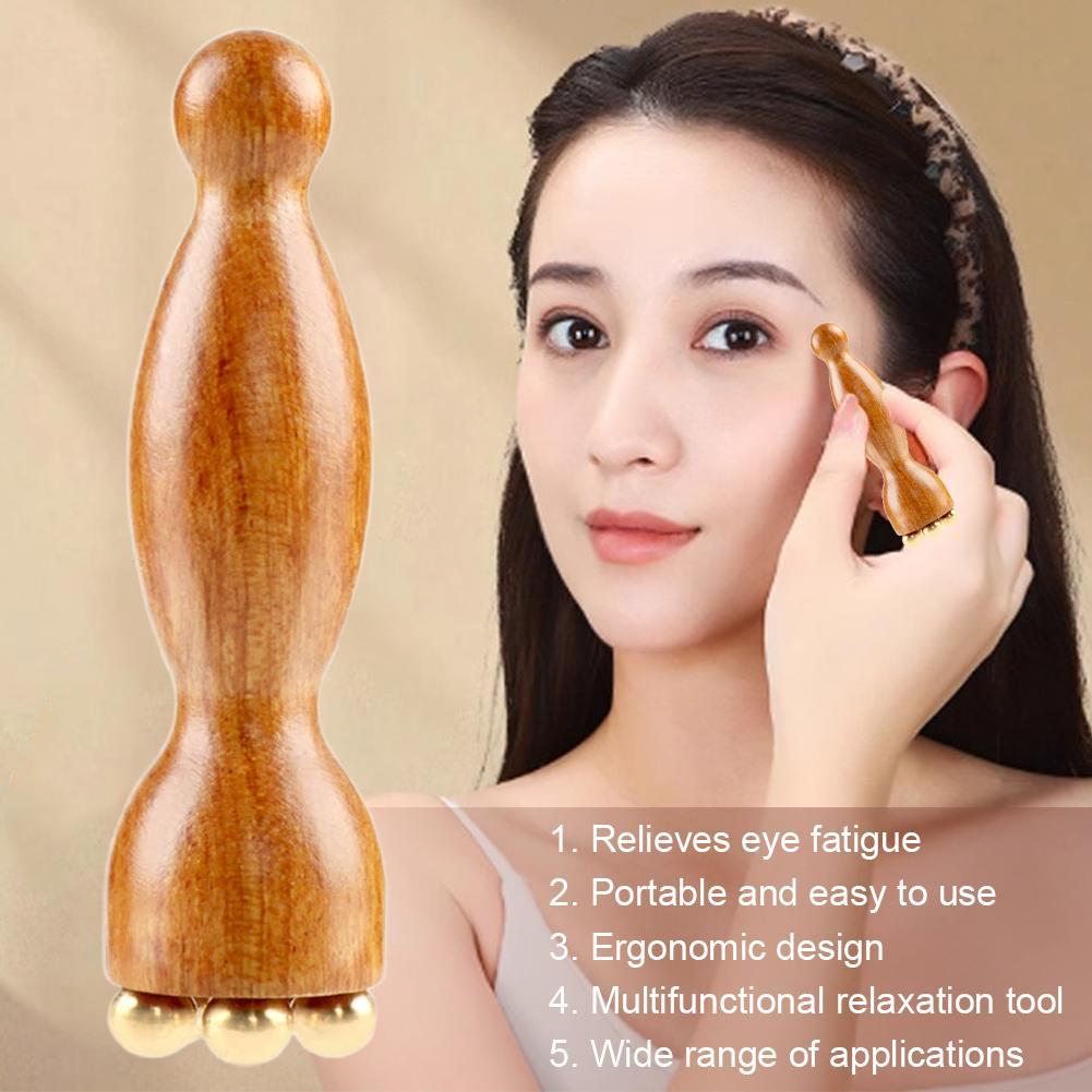 Facial Massager, Lotus Seedpod Beauty Brass Bead & Rosewood Facial Gua Sha Tool Eye Relaxation Meridians Point Acupoint Massage