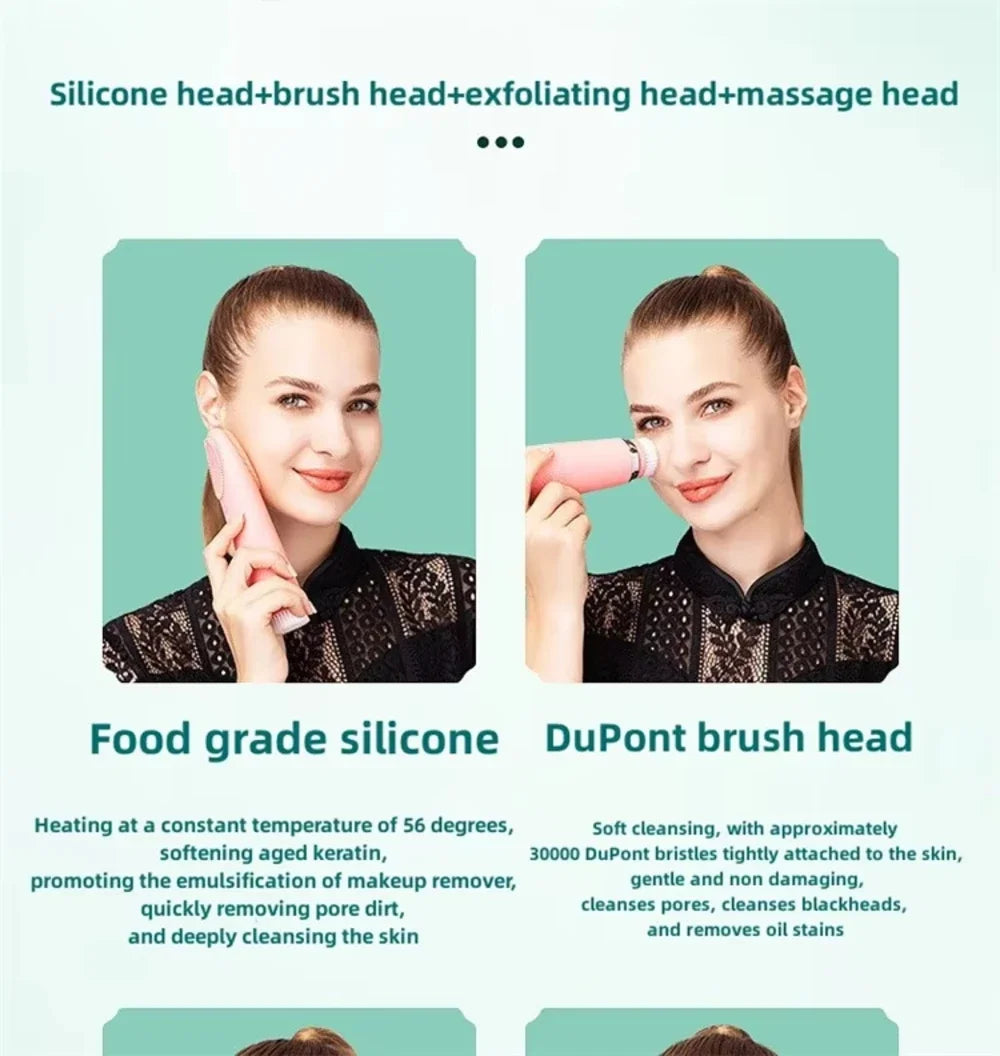 Multifunction Warm Facial 4 in 1Cleaning Brush Electric Face Washing Instrument 56℃ Face Massager Eye Face Cleaning Anti-Aging