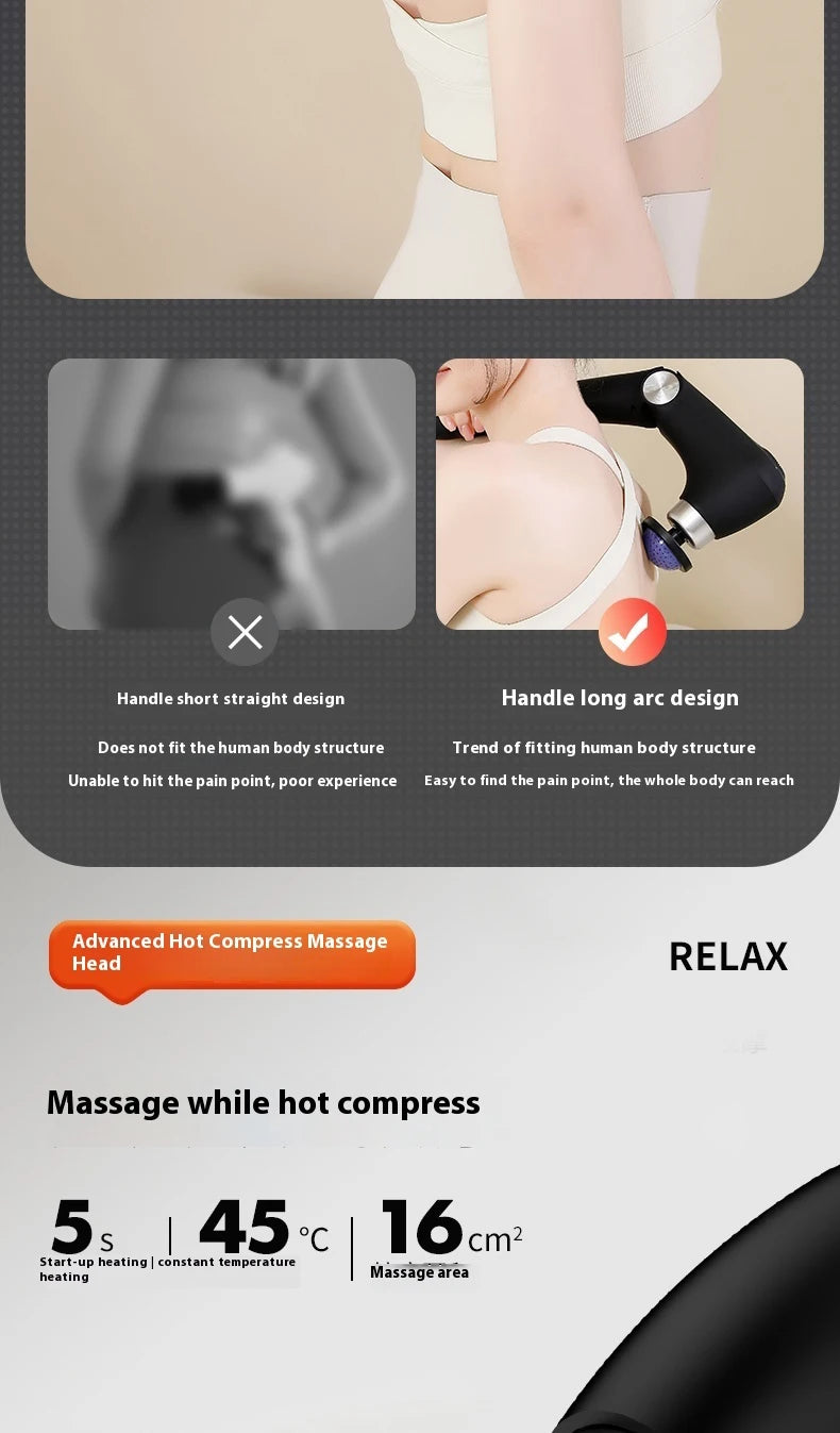 Fascia Gun Massage with Hot and Cold Heads Adjustable Angles Portable Percussion Back Massager for Muscle Neck Body Fitness