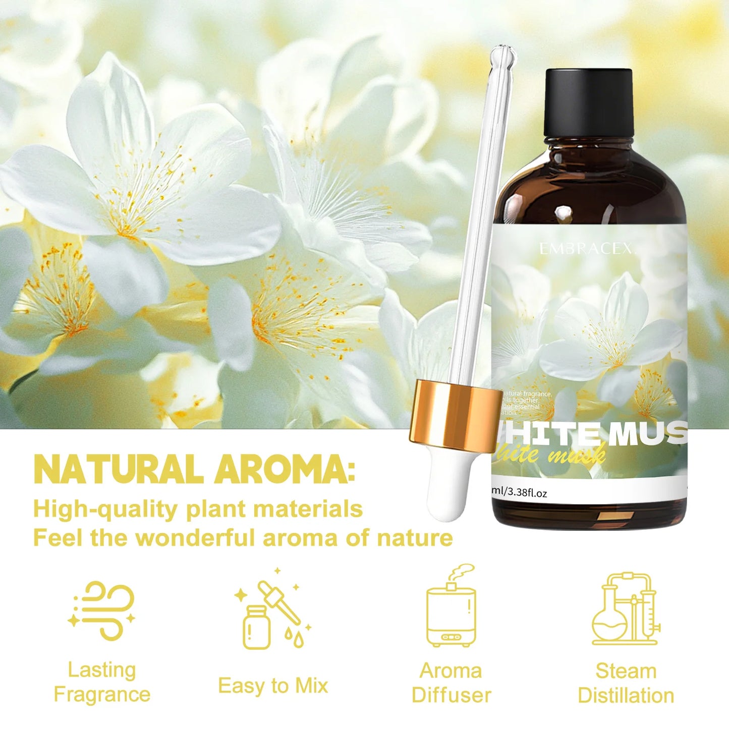 100ml White Musk Essential Oil Face Oil Skincare Bodycare Natural Plant Fragrance Oil For Massage Gift To Friends