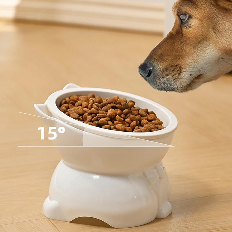 ♥Cat Dog Food Water Bowl-Raised Pet Feeder with Non-Slip Base & Paw Print Design,Neck Protection Bowl for Small Medium Pets
