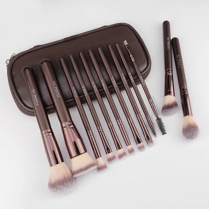 12 brown PU bags, makeup brush sets, soft loose powder, foundation brush,eyeshadow brush, beauty tools. makeup brush set make up