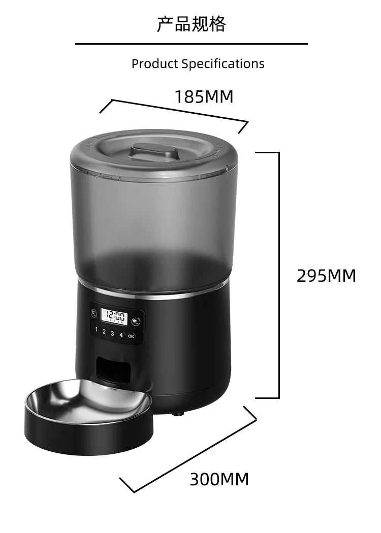 Automatic Cat Feeders, 4L Timed Cat Dry Food Dispenser, Dual Power Supply, Programmable Portion Size, Auto Pet Feeder