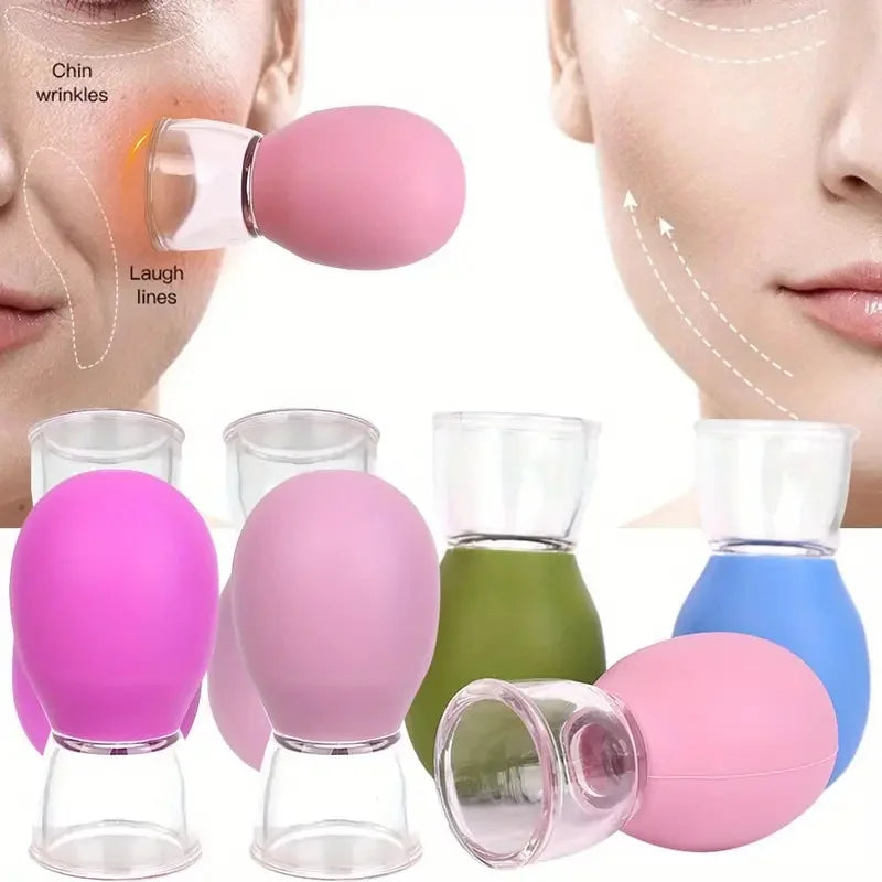 Facial Lifting Massage Cup: Vacuum Suction for Firming Chin & Smile Lines, Portable, No Electricity Needed, Beige