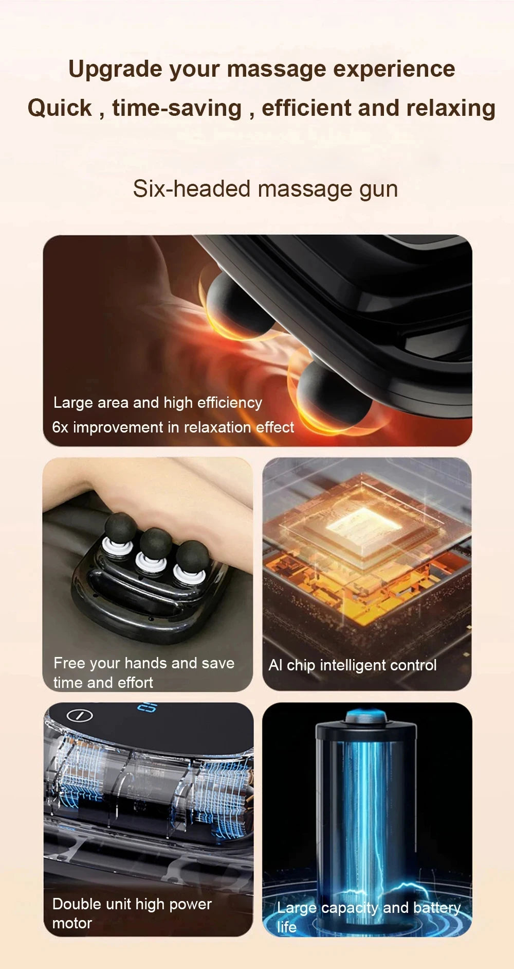 Fascia Gun Massager Six-head Fascia Gun Massager For Back Waist Legs Body Shoulder High Frequency Professional Muscle Relaxation