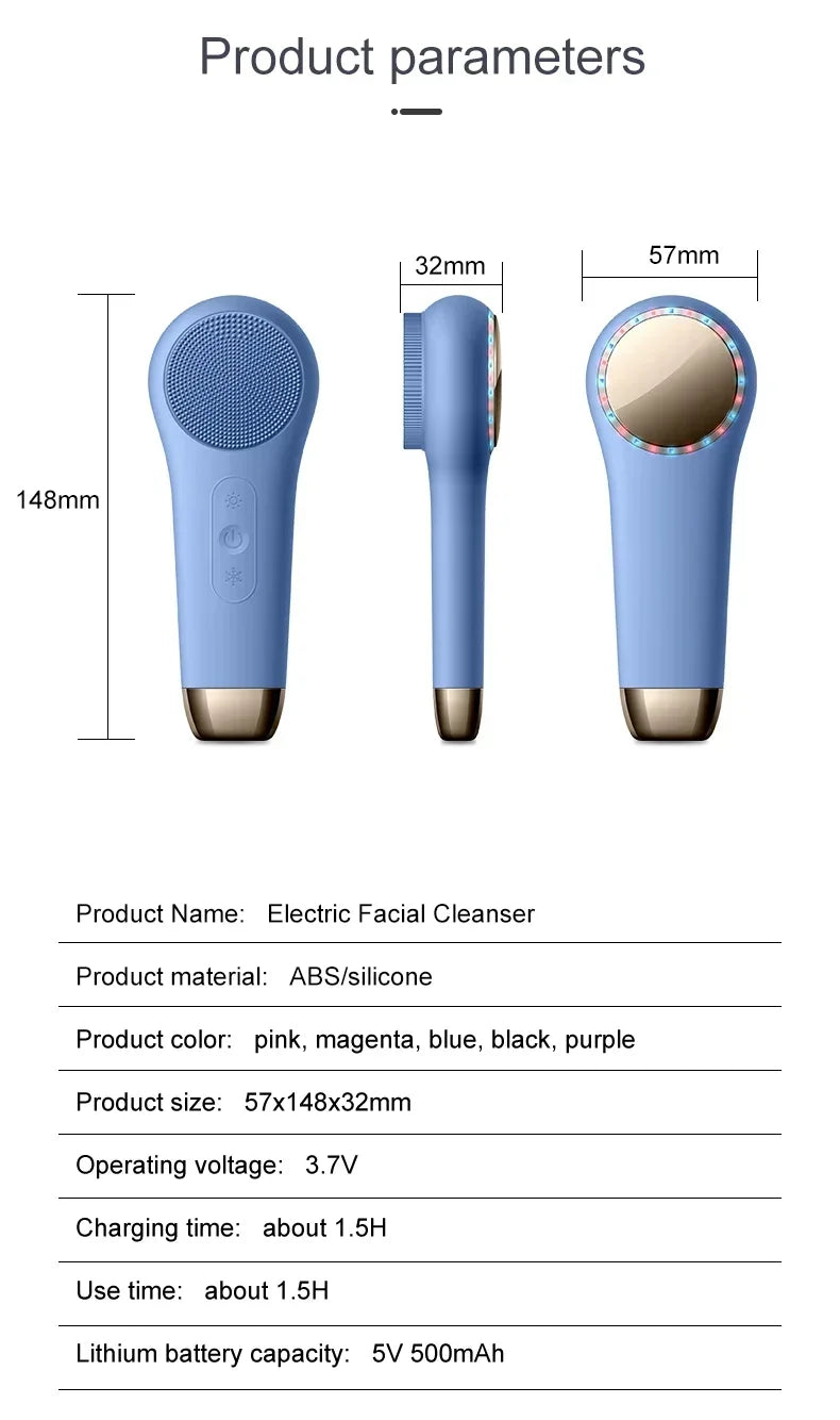 Electric Face Cleanser Facial Cleansing Brush Silicone Ultrasonic Vibration Deep Pores Blackhead Cleaning Washing Skin Massager