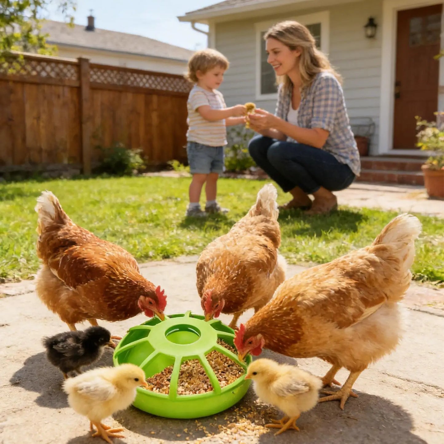 Poultry Feeder Round Spill Proof Non Slip Feeding Large Bird Feeder for Cage No Waste Easy Clean for Coop Yard Parrot Pigeon