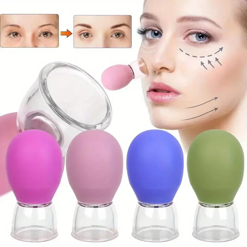 Facial Lifting Massage Cup: Vacuum Suction for Firming Chin & Smile Lines, Portable, No Electricity Needed, Beige