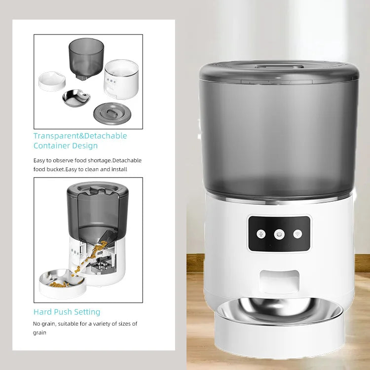 Automatic Cat Feeders, 4L Timed Cat Dry Food Dispenser, Dual Power Supply, Programmable Portion Size, Auto Pet Feeder
