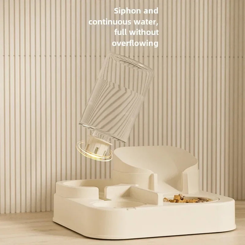 8R 1Automatic Cat Feeder & Water Fountain Set - Food Grade Plastic - for Cats & Dogs - Gravity Feed Design