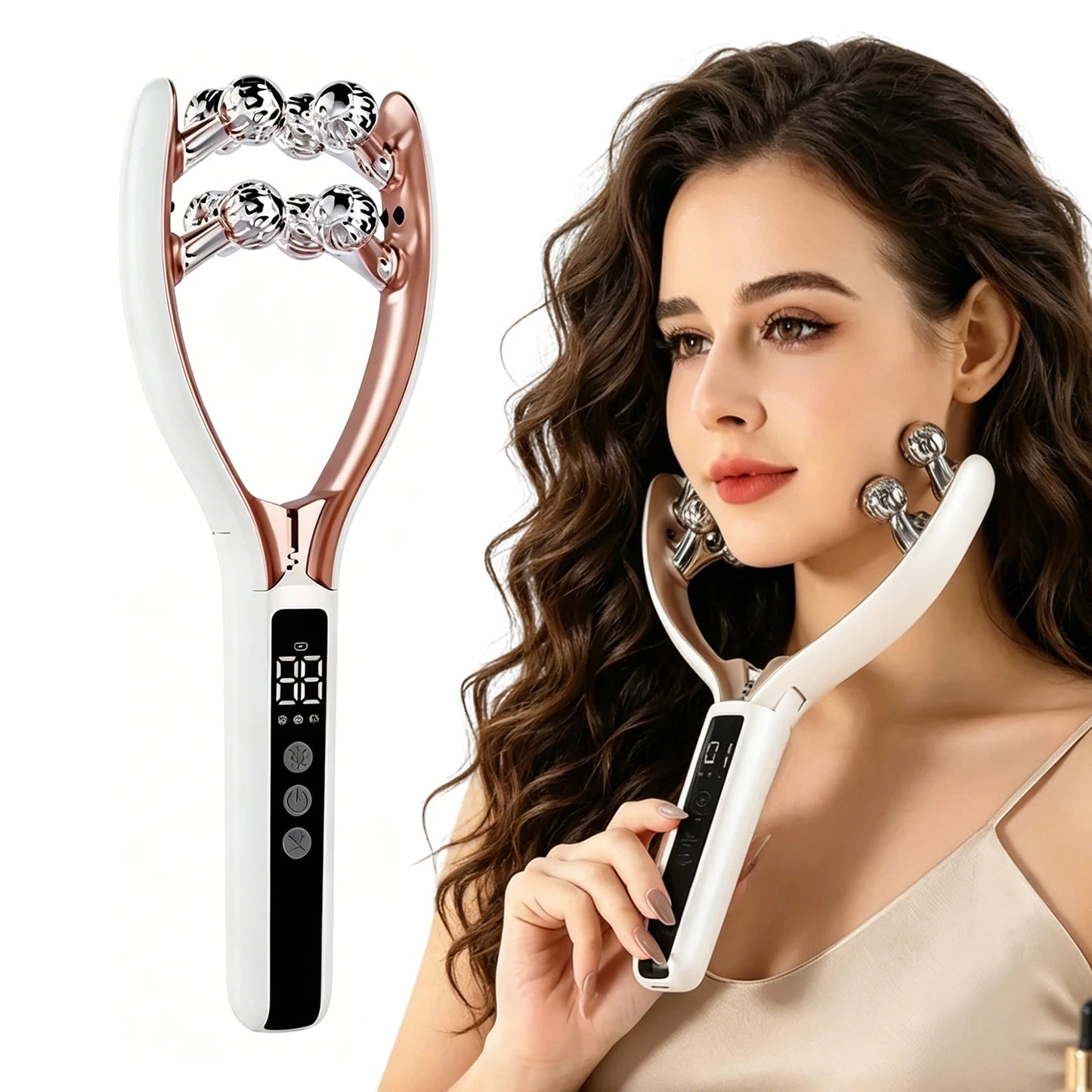V Face Lifting Roller Massager Microcurrent EMS RF Red Blue Light Therapy Vibrating Face Slimmer Neck Firming Anti Wrinkle Beaut