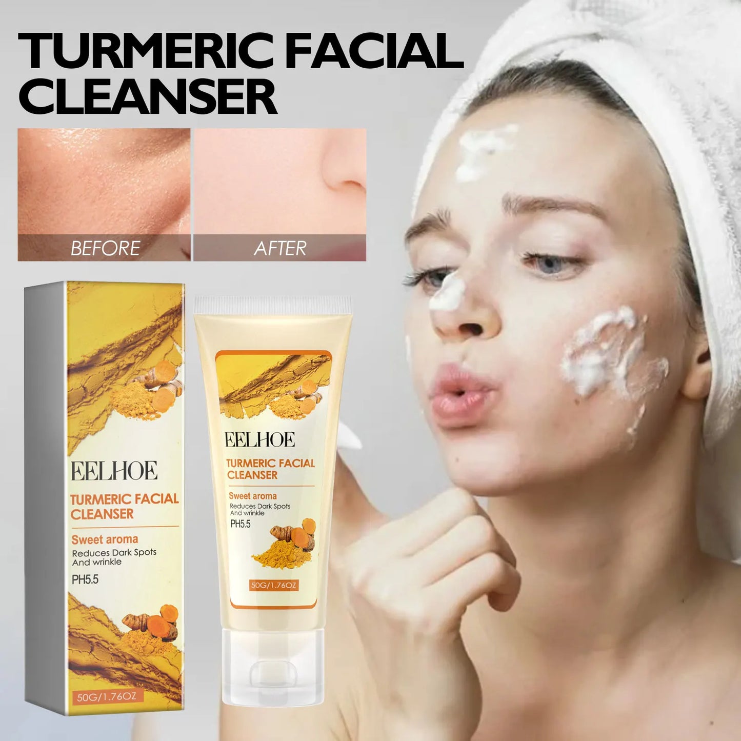 Turmeric Facial Cleanser Deeply Cleanses and Repairs The Skin Barrier Moisturizes Shrinks Pores Oil Control Blackheads Face