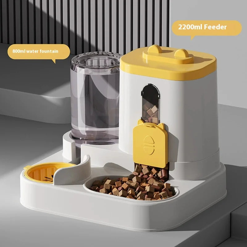 8R 1Automatic Cat Feeder & Water Fountain Set - Food Grade Plastic - for Cats & Dogs - Gravity Feed Design