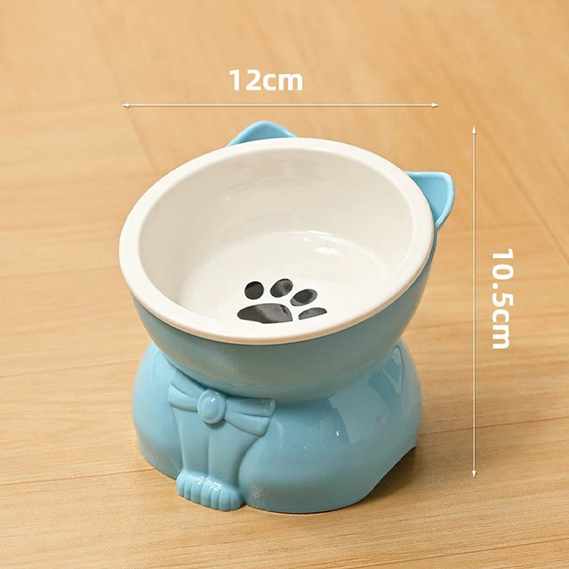 ♥Cat Dog Food Water Bowl-Raised Pet Feeder with Non-Slip Base & Paw Print Design,Neck Protection Bowl for Small Medium Pets