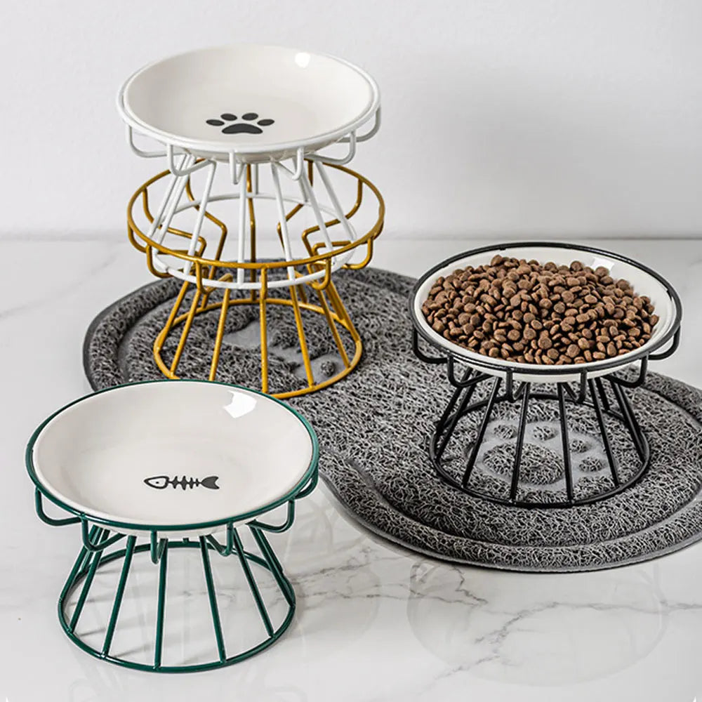 Pet Ceramic Bowl, High Footed Ceramic Cat Food Bowl, Snack Bowl, Anti Overturning Indoor & Outdoor Feeding Drinking Accessories