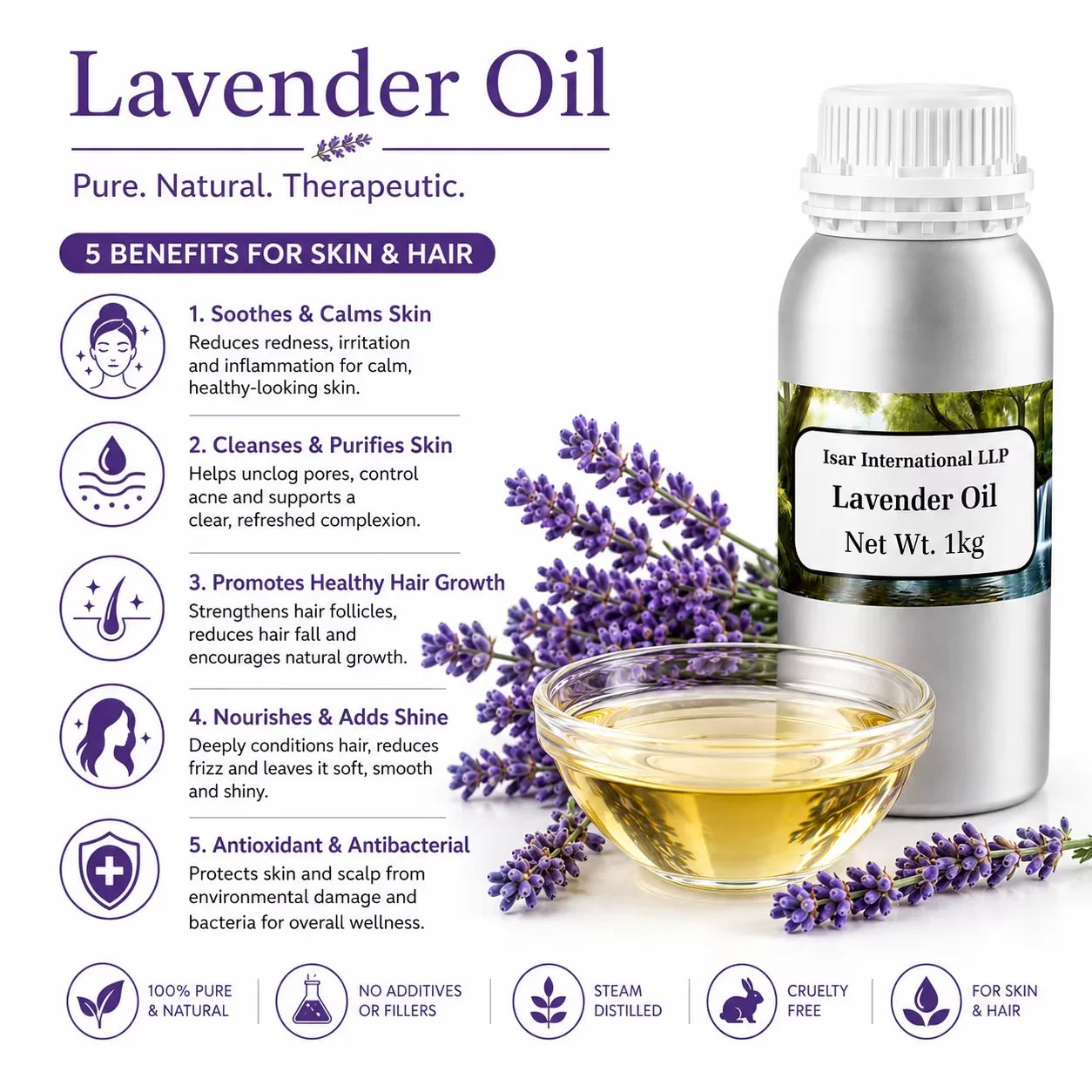 OEM Private Label Lavender Oil 100% Pure & Natural Lavender Essential Oil for Support Natural Aromatherapy, Hair & Skin Care