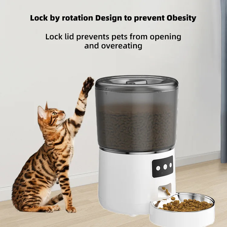 Automatic Cat Feeders, 4L Timed Cat Dry Food Dispenser, Dual Power Supply, Programmable Portion Size, Auto Pet Feeder