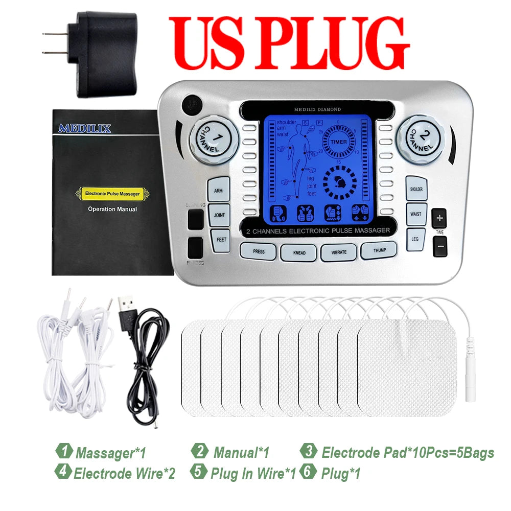 12 Modes EMS TENS Electric Pulse Meridian Therapy Massager Acupuncture Physiotherapy Muscle Stimulator Body Relax Health Care