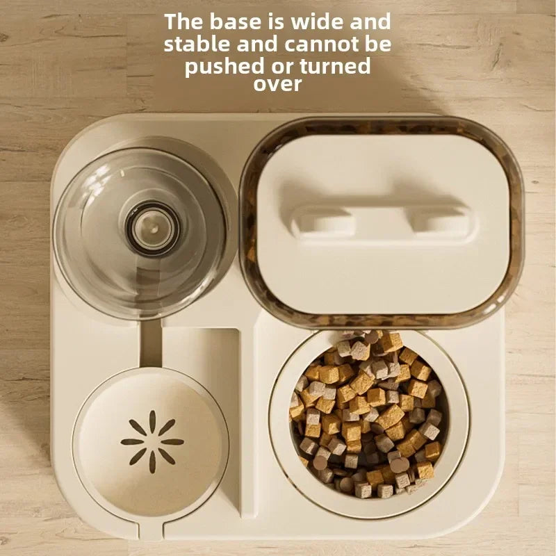 E 1Automatic Cat Feeder & Water Fountain Set - Food Grade Plastic - For Cats & Dogs - Gravity Feed Design Best