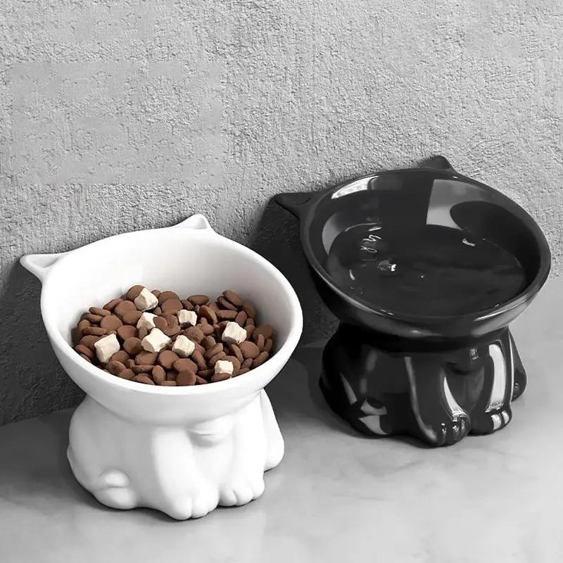 Tall-legged Cat Food and Water Bowl 15 Degree Tilted Design Anti-tipping for Neck-protection Suitable for Small Pets