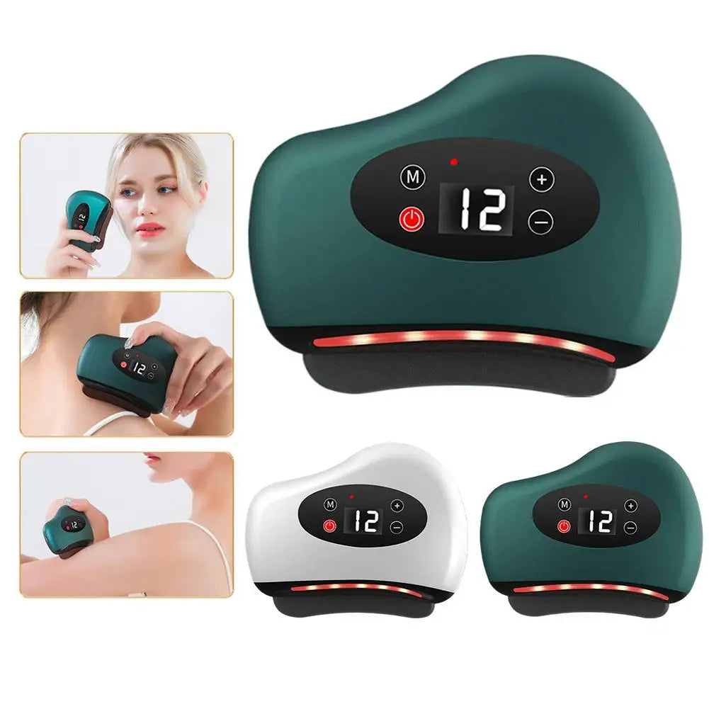 Massageador elétrico guasha, compressa quente, massageador de olhos, pedra, aquecimento, vibração, raspagem, pescoço, rosto, lev