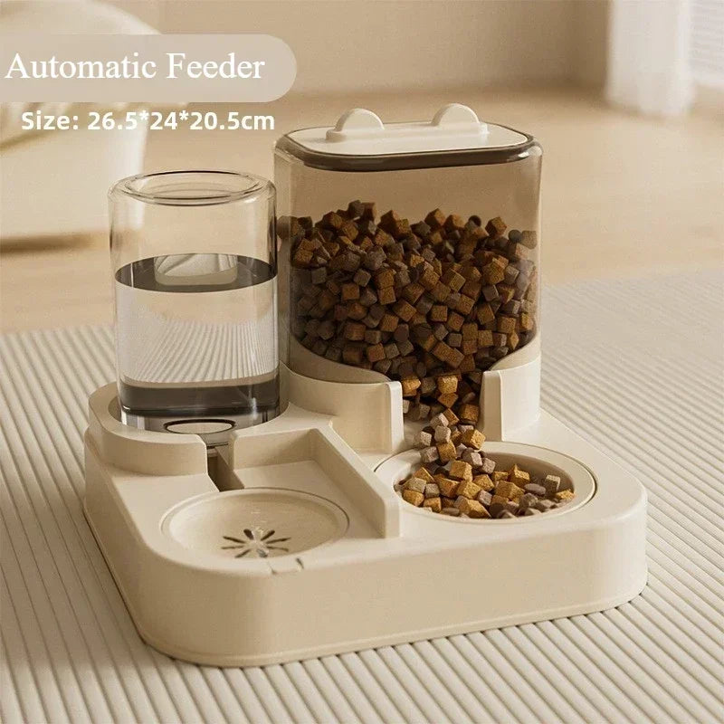 E 1Automatic Cat Feeder & Water Fountain Set - Food Grade Plastic - For Cats & Dogs - Gravity Feed Design Best
