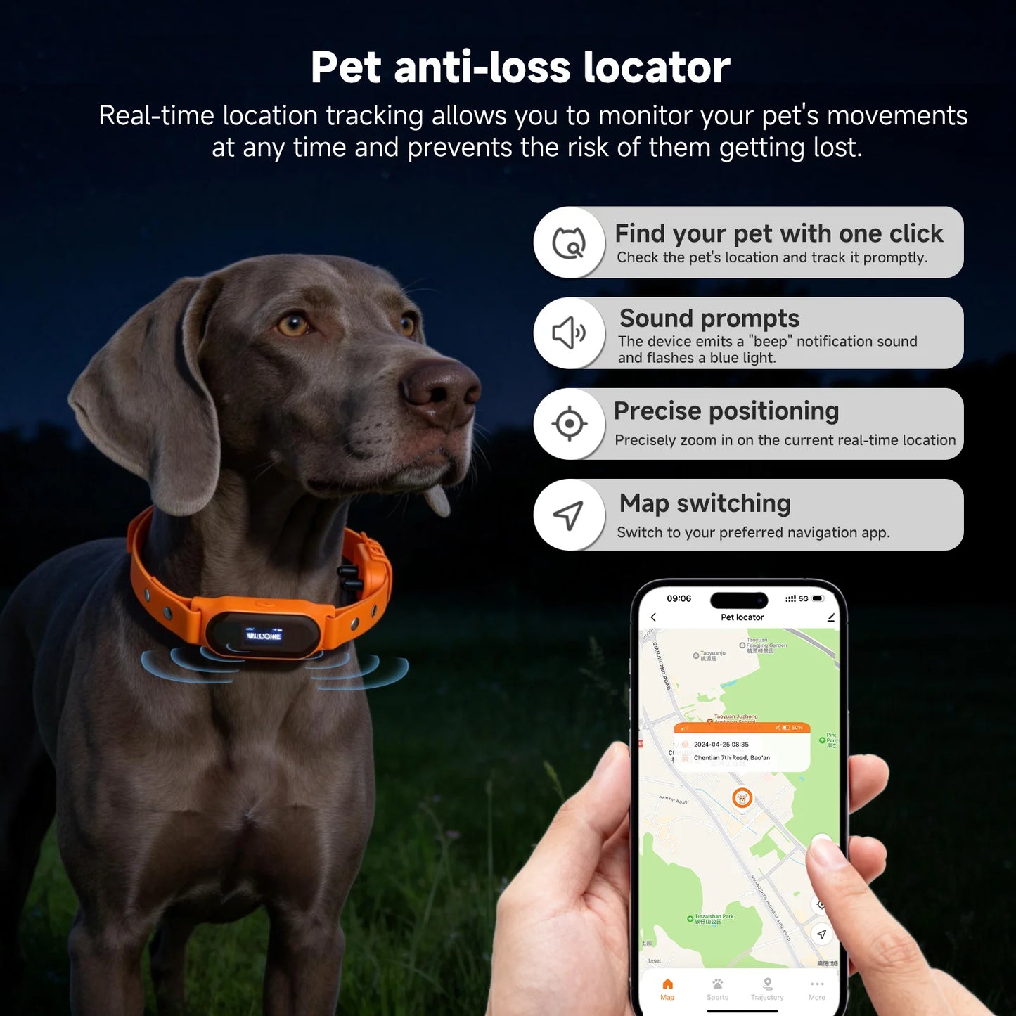2026 Real-Time GPS Pet Collar Tracker Health Monitoring & Step Counting for Dogs and Cats