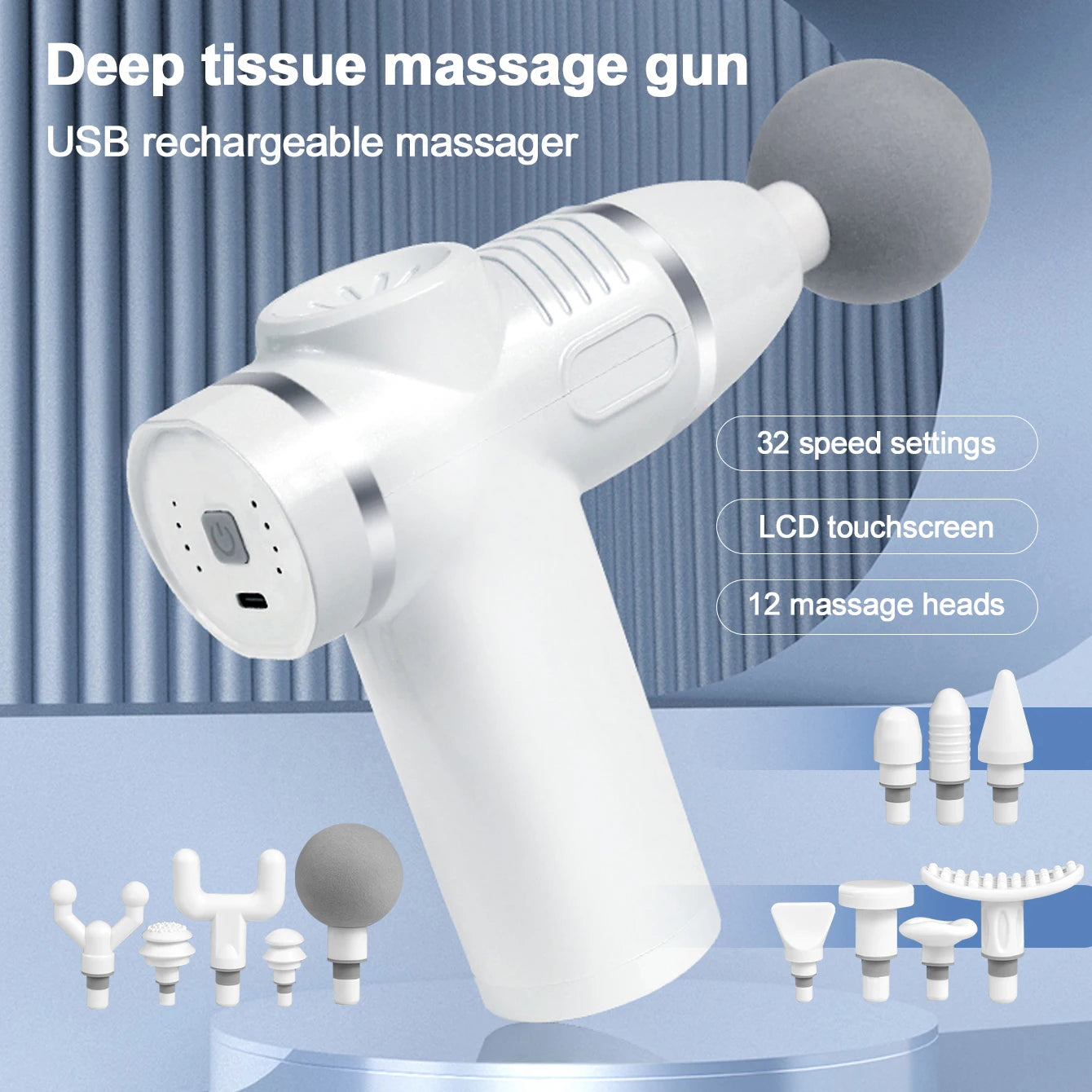 Fascia gun with 12 massage heads, muscle massage gun, new mini massager for relaxing and tapping muscles