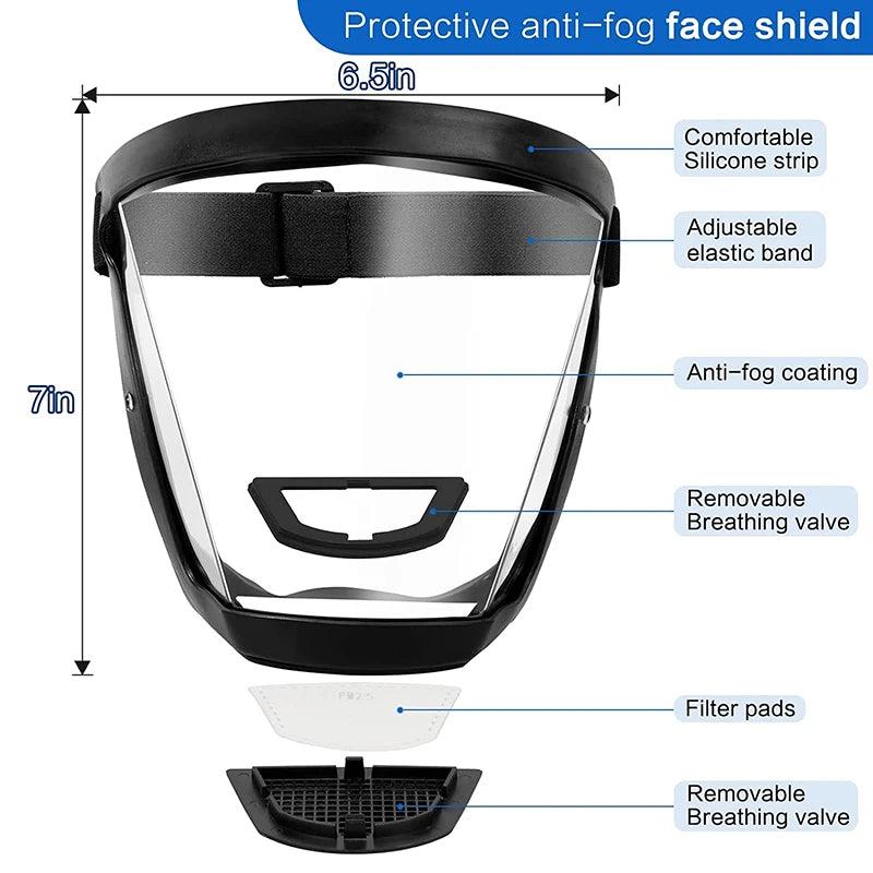 Anti-Fog Full Face Shield With Filters Kitchen Oil-Splash Face Mask Work Protection Mask Safety Glasses Protective Cover Mask