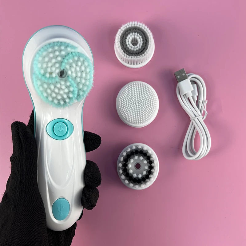 4 IN 1 Face Cleansing Brush Electric Facial Cleaner Wash Machine Spa Skin Care Massager Blackhead Cleaning Facial Cleanser Tools