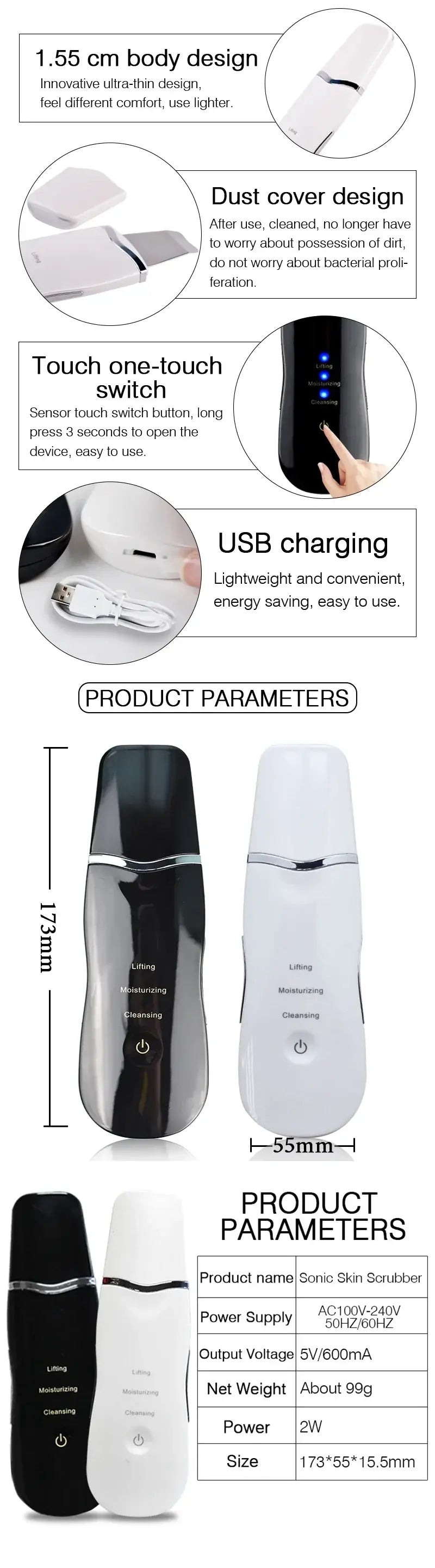 Ultrasonic Deep Face Cleaning Machine Skin Scrubber Remove Dirt Blackhead Reduce Spots And Wrinkles Facial Whitening Lifting