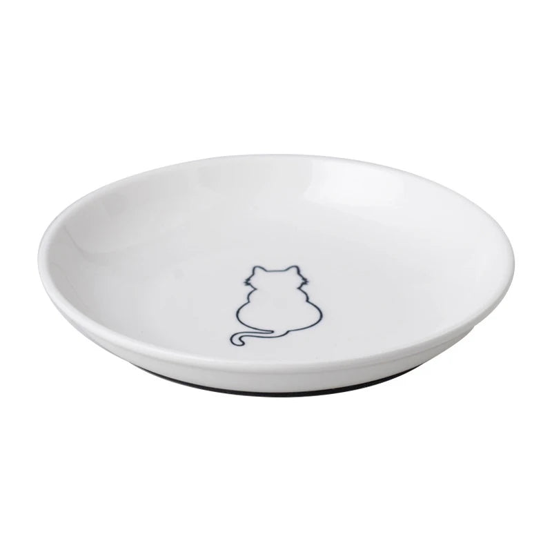 Ceramic Cat Food and Snack Bowl; Anti-Slip Silicone Pad; Cute Kitten Pet Supplies; Practical Pet Bowl