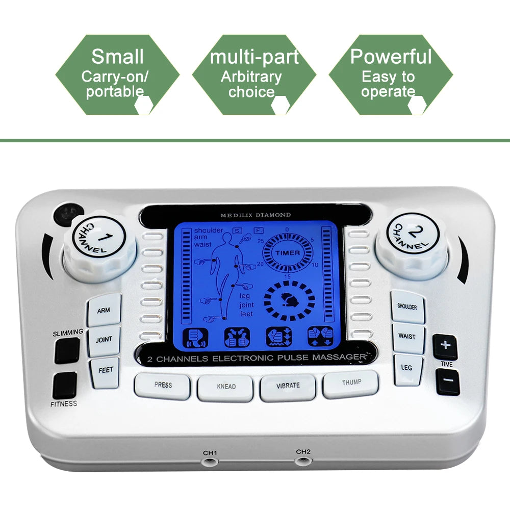 12 Modes EMS TENS Electric Pulse Meridian Therapy Massager Acupuncture Physiotherapy Muscle Stimulator Body Relax Health Care