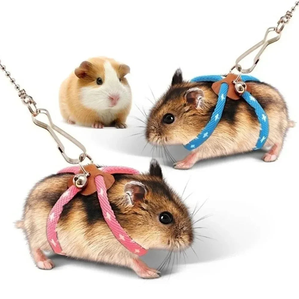 Pet Adjustable Soft Harness Bell Leash Set Mouse Hamster Ferrets Rat Pet Pig Leash Hamster Harness Rope Anti-bite Pet Walking Dureve