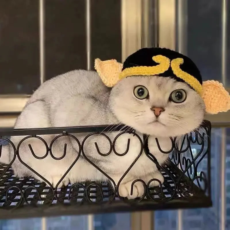 Cute Cat Hat Funny Pets Party Cosplay Headwear Delicate Hemming Pendant Decor Elasticity Knitted Hat Pet Accessories