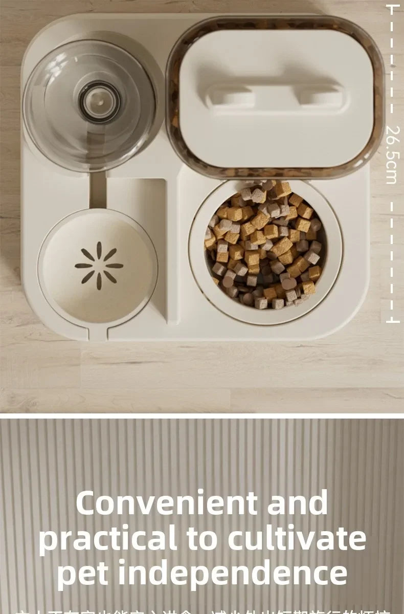 8R 1Automatic Cat Feeder & Water Fountain Set - Food Grade Plastic - for Cats & Dogs - Gravity Feed Design