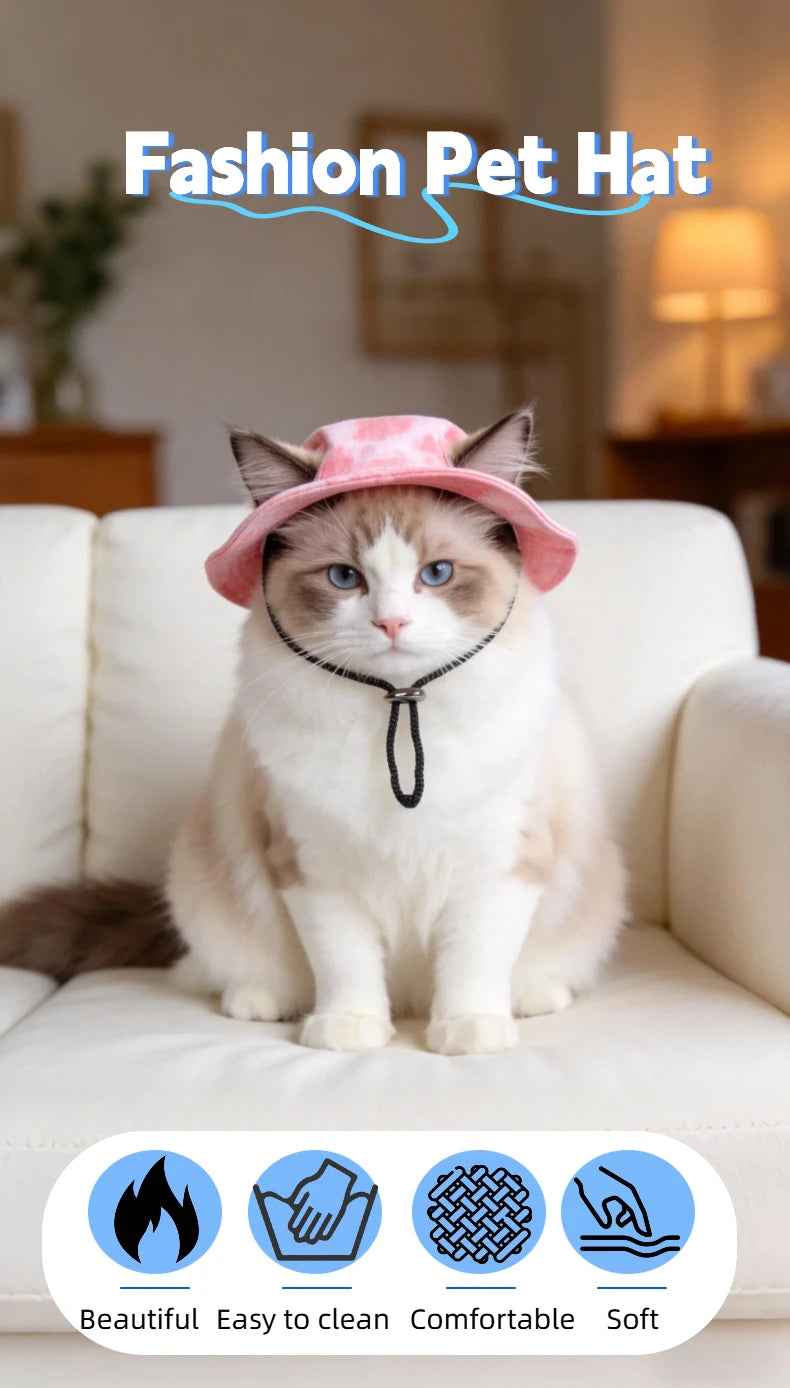 Pet cat fishing hat - Fashionable and cute. Essential for your cat's summer outdoor outfit.