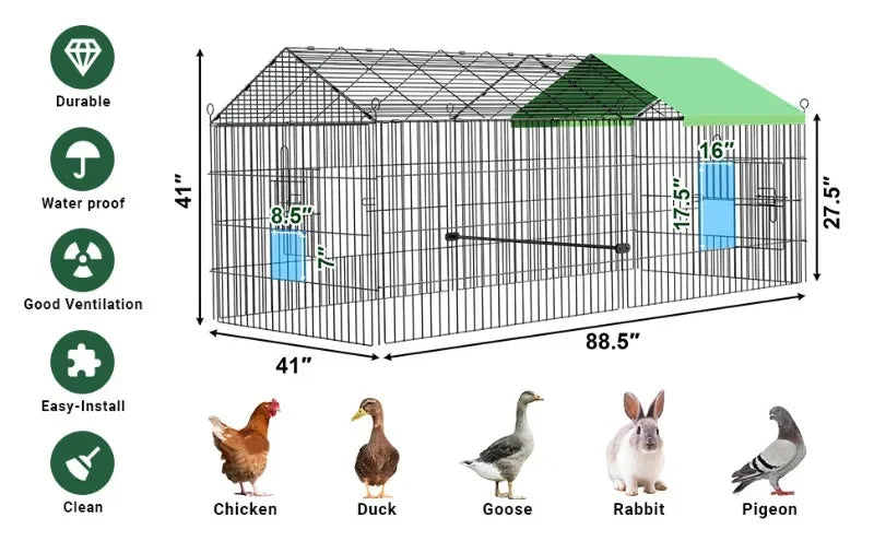 Foldable and Detachable Outdoor Poultry Cages Multifunctional Farm Animal Supplies Large Chicken Coop Walk-in Poultry Run