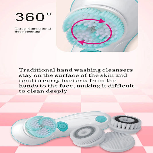 4 IN 1 Face Cleansing Brush Electric Facial Cleaner Wash Machine Spa Skin Care Massager Blackhead Cleaning Facial Cleanser Tools