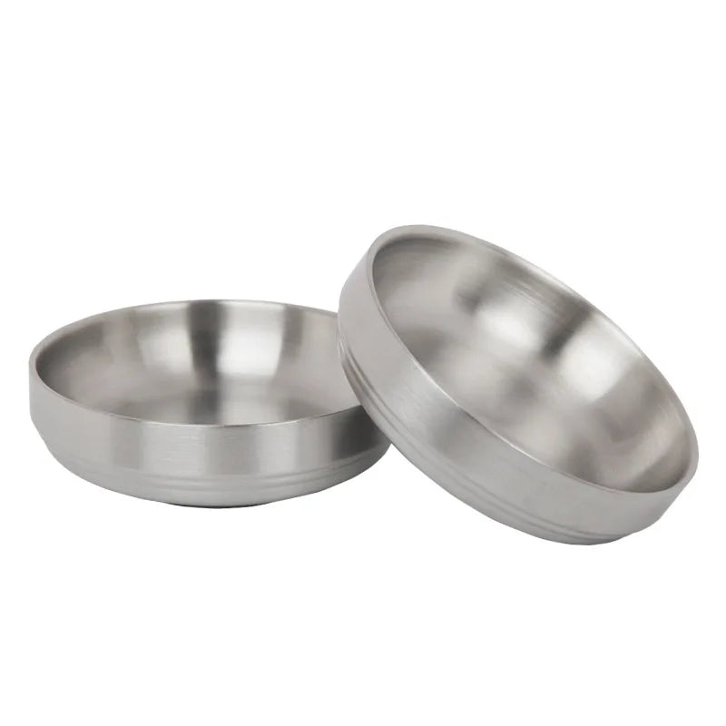 2 pcs Food Grade Stainless Steel Cat Bowls, Shallow and Wide Metal Cat Food and Water Feeder Durable Pet Feeding Dishes for Cat