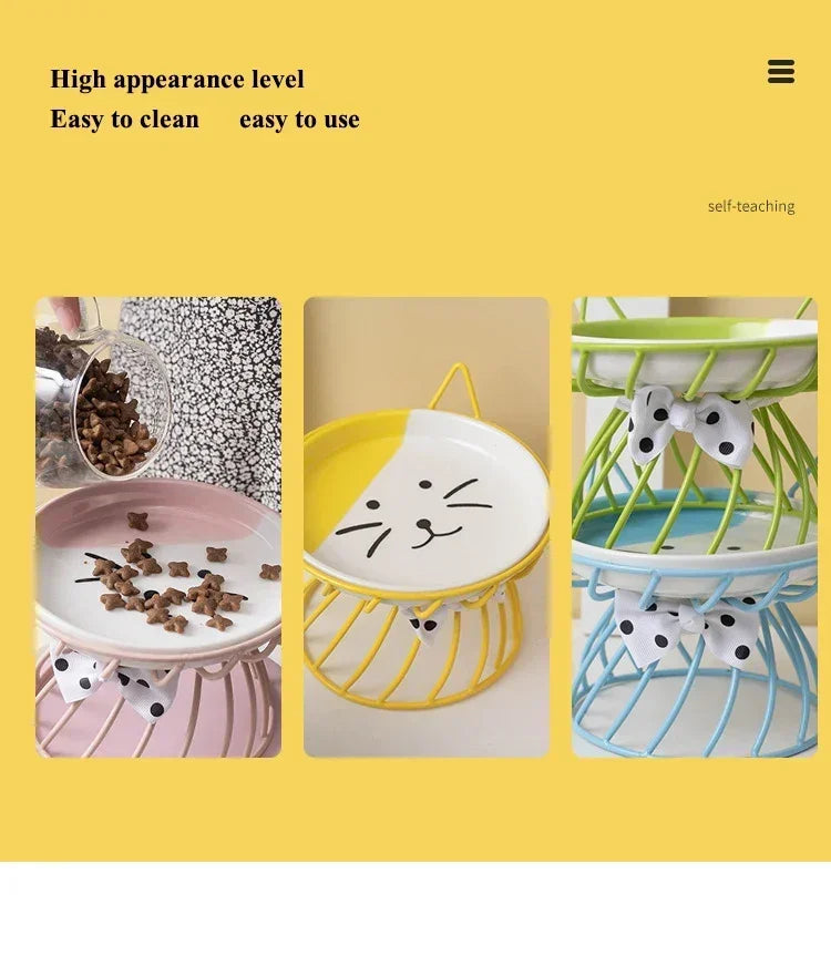 Pet Stand Bowl Ceramic Cat Food Bowl High Foot Raised Feeding Bowl For Cats Dogs Outdoor Drinking Feeding Pet Supplies Daily Use