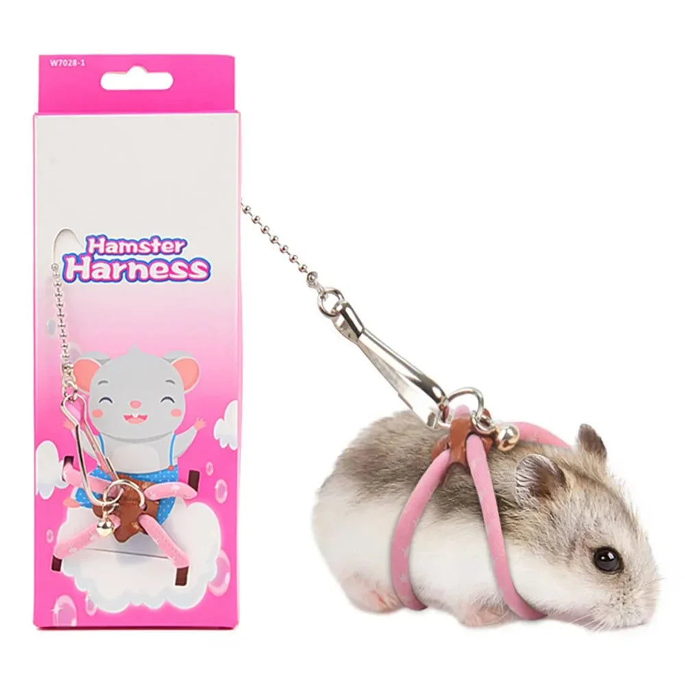 Pet Adjustable Soft Harness Bell Leash Set Mouse Hamster Ferrets Rat Pet Pig Leash Hamster Harness Rope Anti-bite Pet Walking Dureve