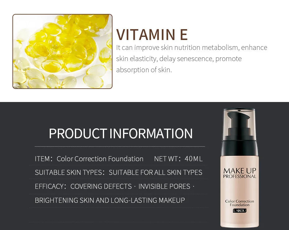 LAIKOU Makeup Base Face Liquid Foundation BB Cream Concealer Moisturizer Oil-control Whitening Makeup 40g