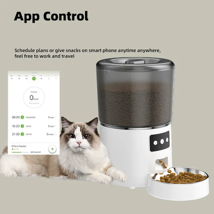 Automatic Cat Feeders, 4L Timed Cat Dry Food Dispenser, Dual Power Supply, Programmable Portion Size, Auto Pet Feeder
